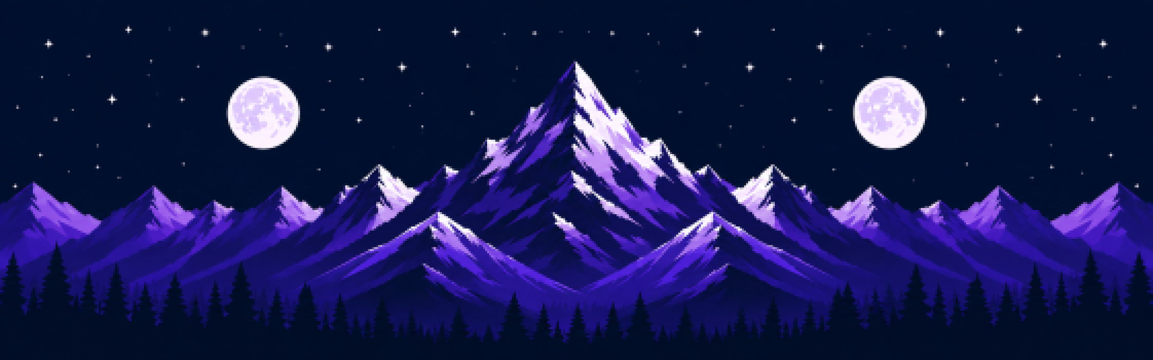 A night mountain scene as a low-resolution PNG, its edges stepped and blocky
